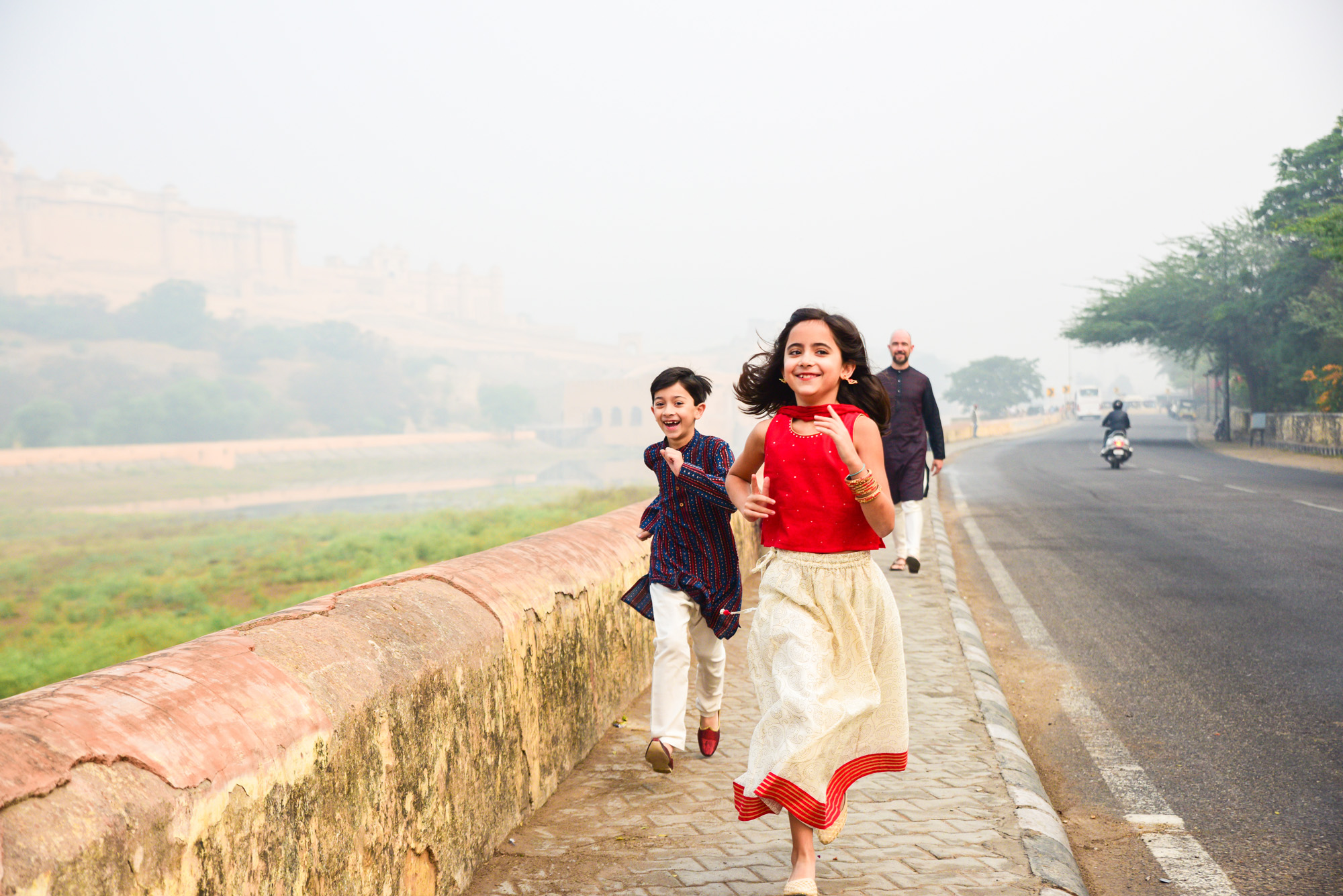 Kids running inferno of Amber Palace